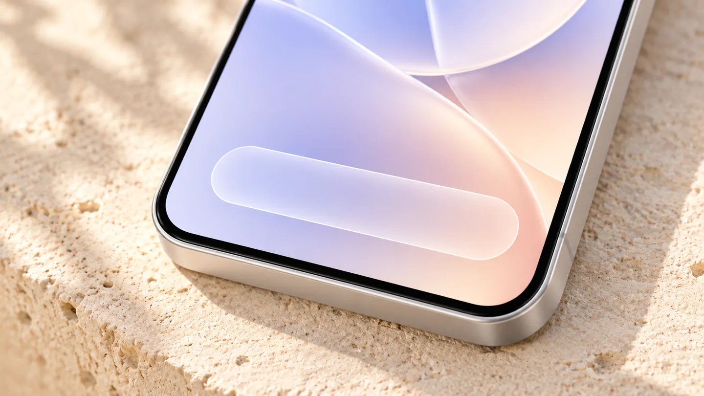 A translucent, layered phone interface with a floating bar
